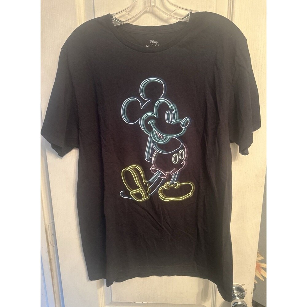 Disney Black Cotton Mickey Mouse Graphic Print Short Sleeve Mens T-Shirt Large